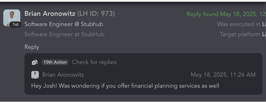 Reply: was wondering if you offer financial planning services as well