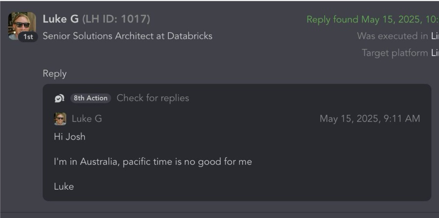 Reply: I’m in Australia, Pacific time is no good for me